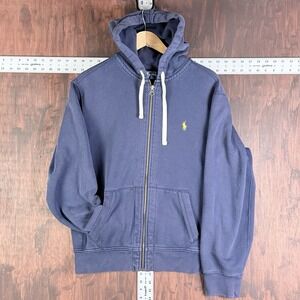 POLO RALPH LAUREN Full Zip Hoodie Thermal Hood Navy Blue Men's Large Vintage
